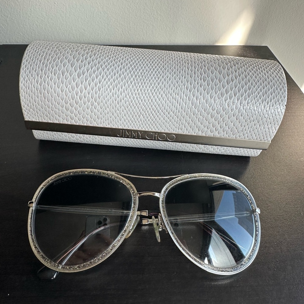 Jimmy Choo Glitter Trim Aviator Sunglasses